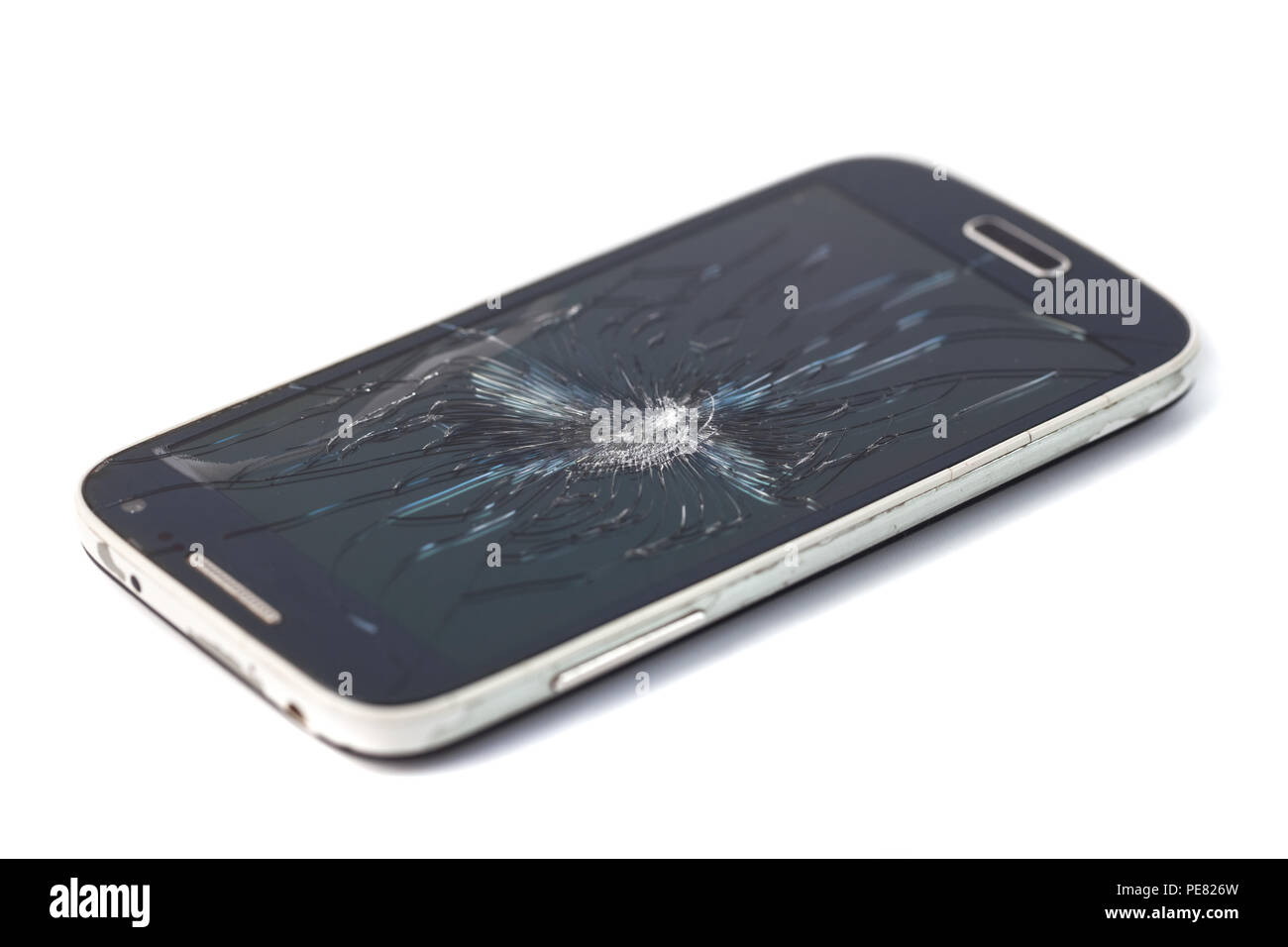 Mobile smartphone with broken screen isolated on white background ...