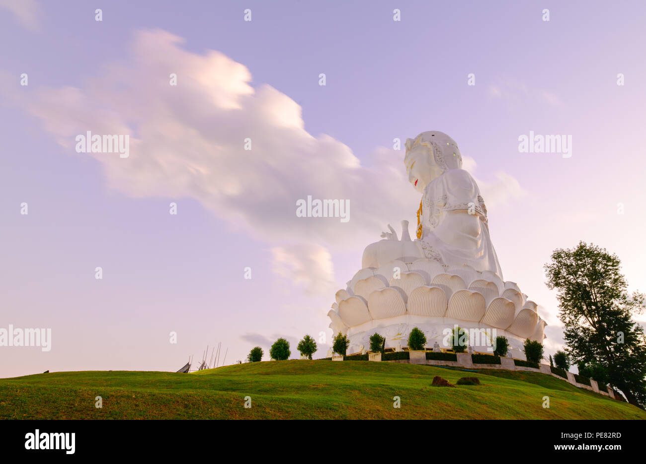 Guan Yin Statue with twilight at Wat huay pla kang temple, Chinese
