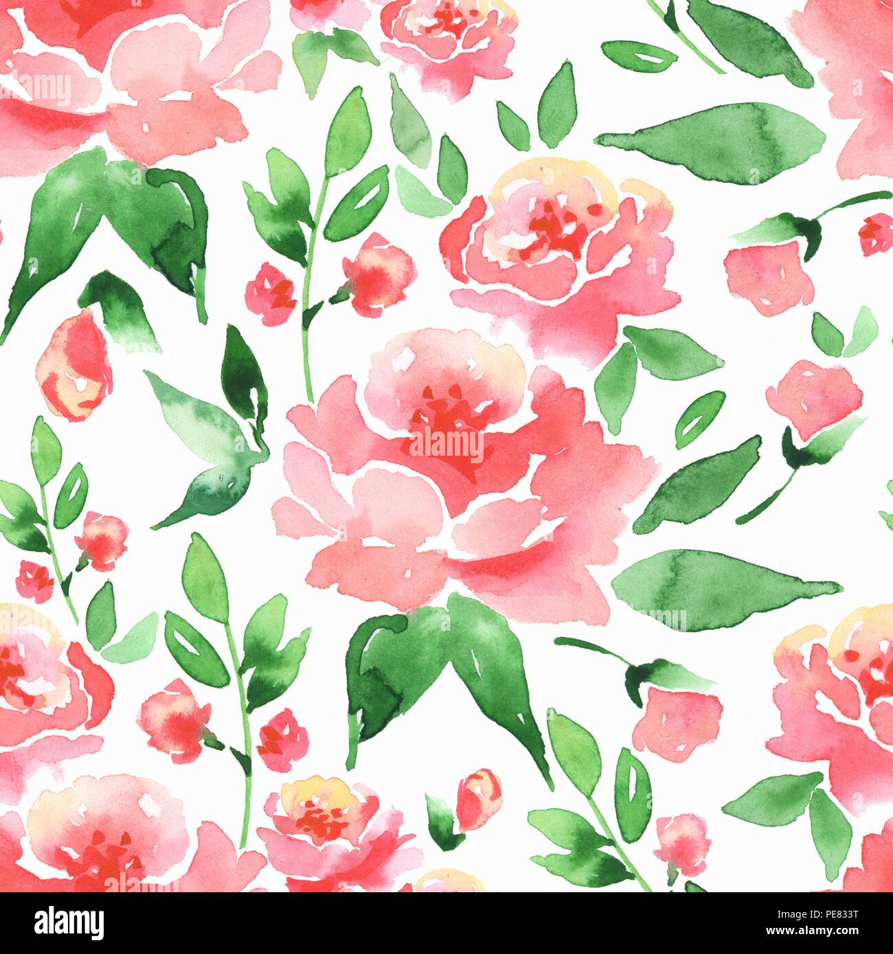 Floral seamless pattern. Watercolor background with flowers and leaves ...