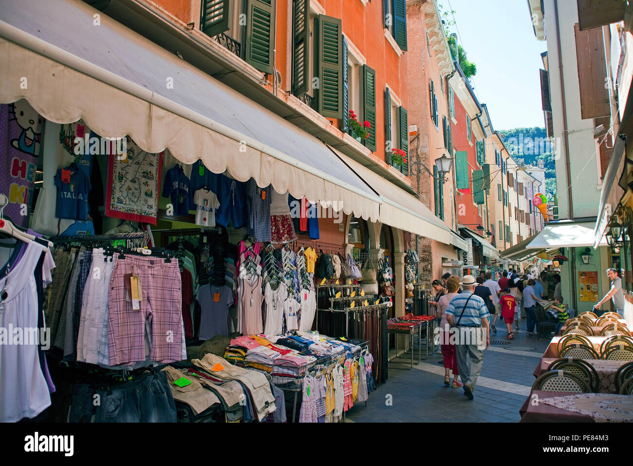 Souvenir shops at old town of Garda, province Verona, Garda lake, Lombardy, Italy Stock Photo