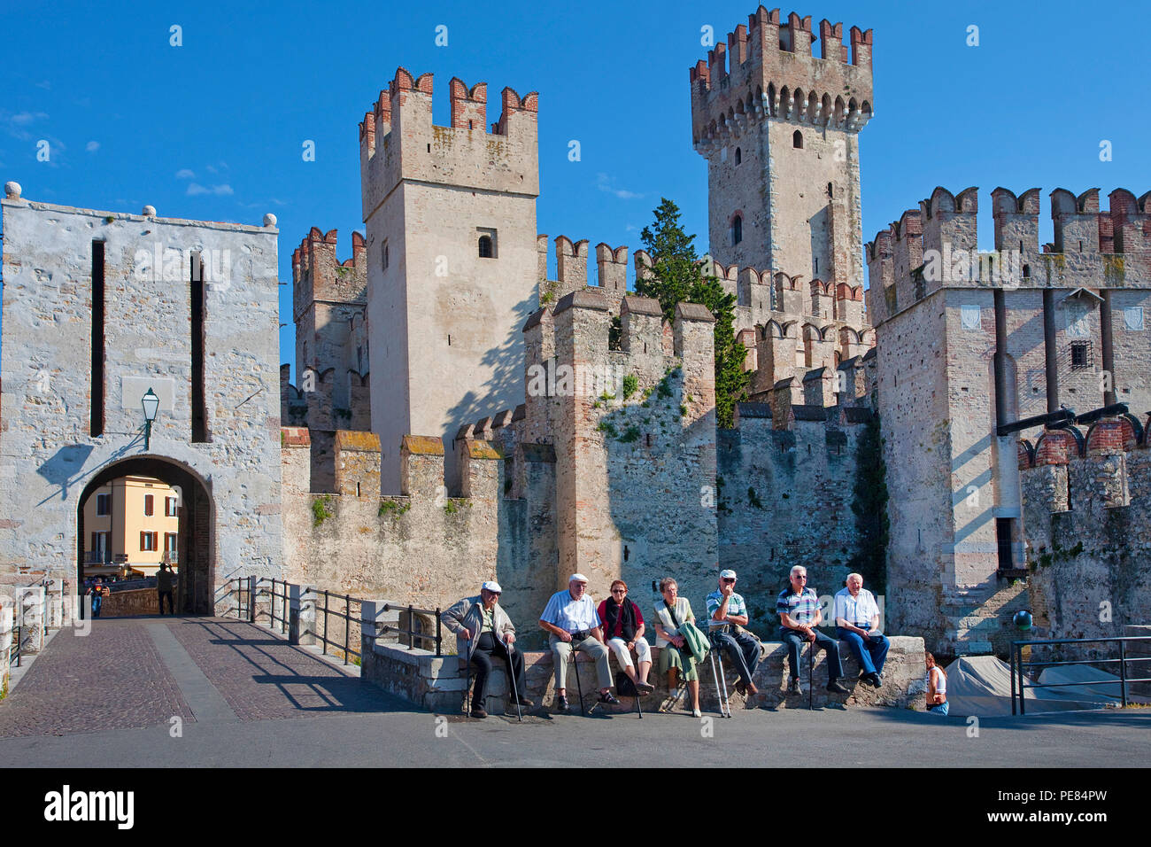 Scaliger castle, landmark of Sirmione, Lake Garda, Lombardy, Italy Stock Photo