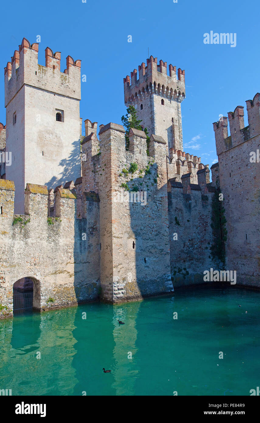 Scaliger castle, landmark of Sirmione, Lake Garda, Lombardy, Italy Stock Photo