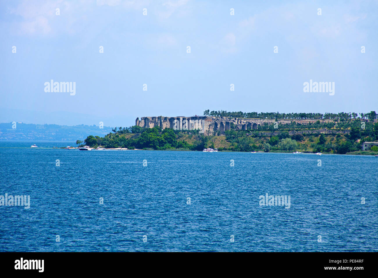Grotto of Catullus, above ruins of ancient roman villas, Sirmione, Lake Garda, Lombardy, Italy Stock Photo