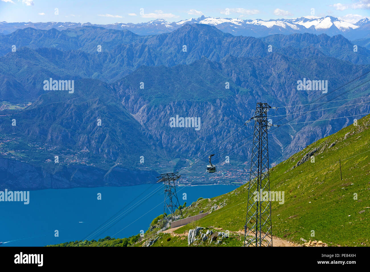 Cable car from Malcesine to Monte Baldo, Garda lake, province Verona, Lombardy, Italy, Europe Stock Photo