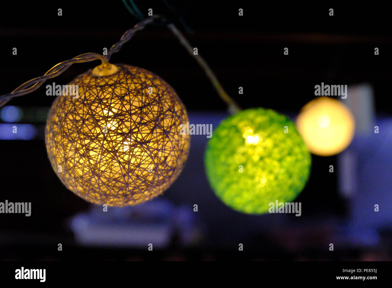 Solar garden lights at night time Stock Photo Alamy