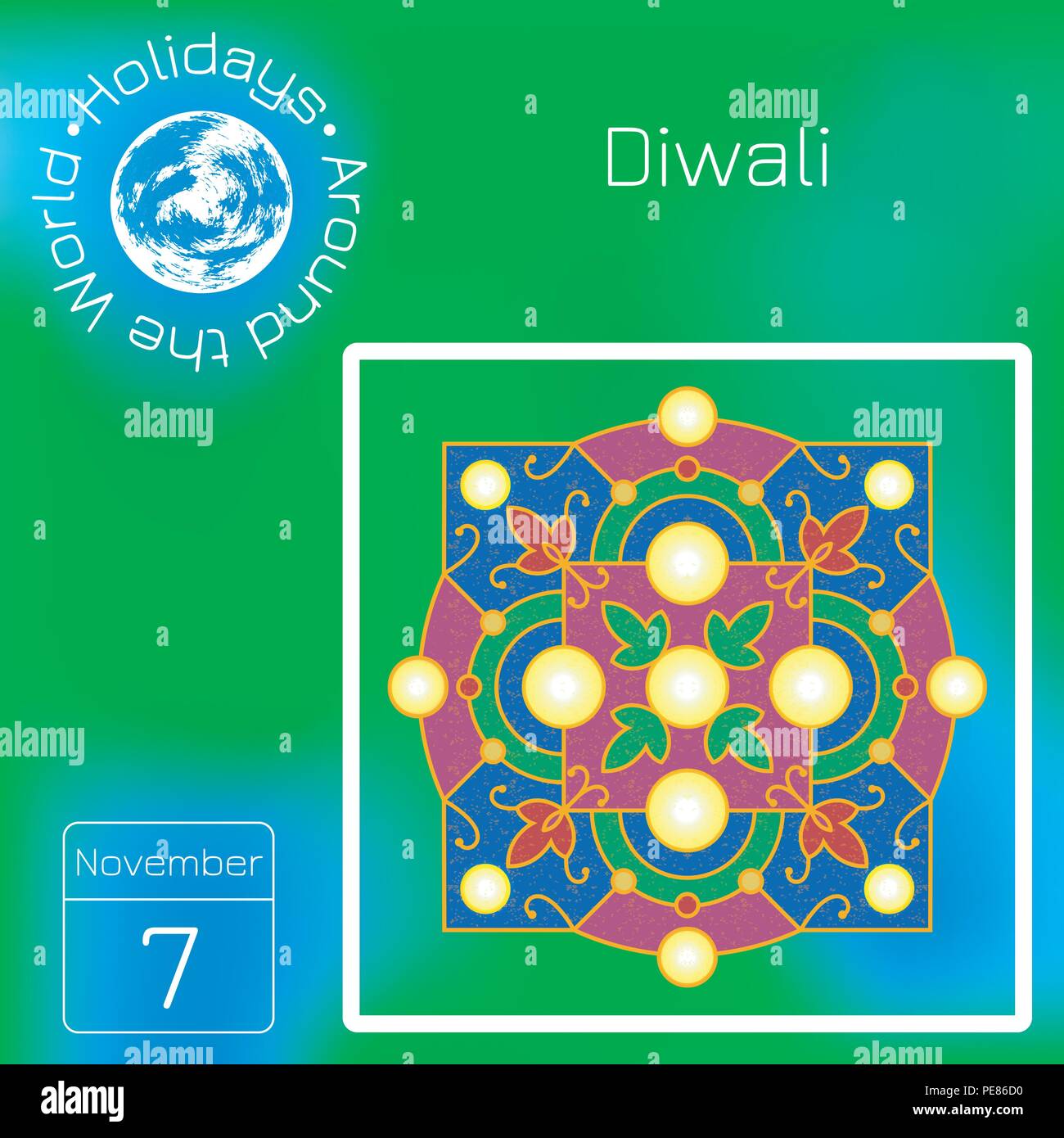 Diwali, Deepavali Hindu festival. 7 November. Traditional ornament of