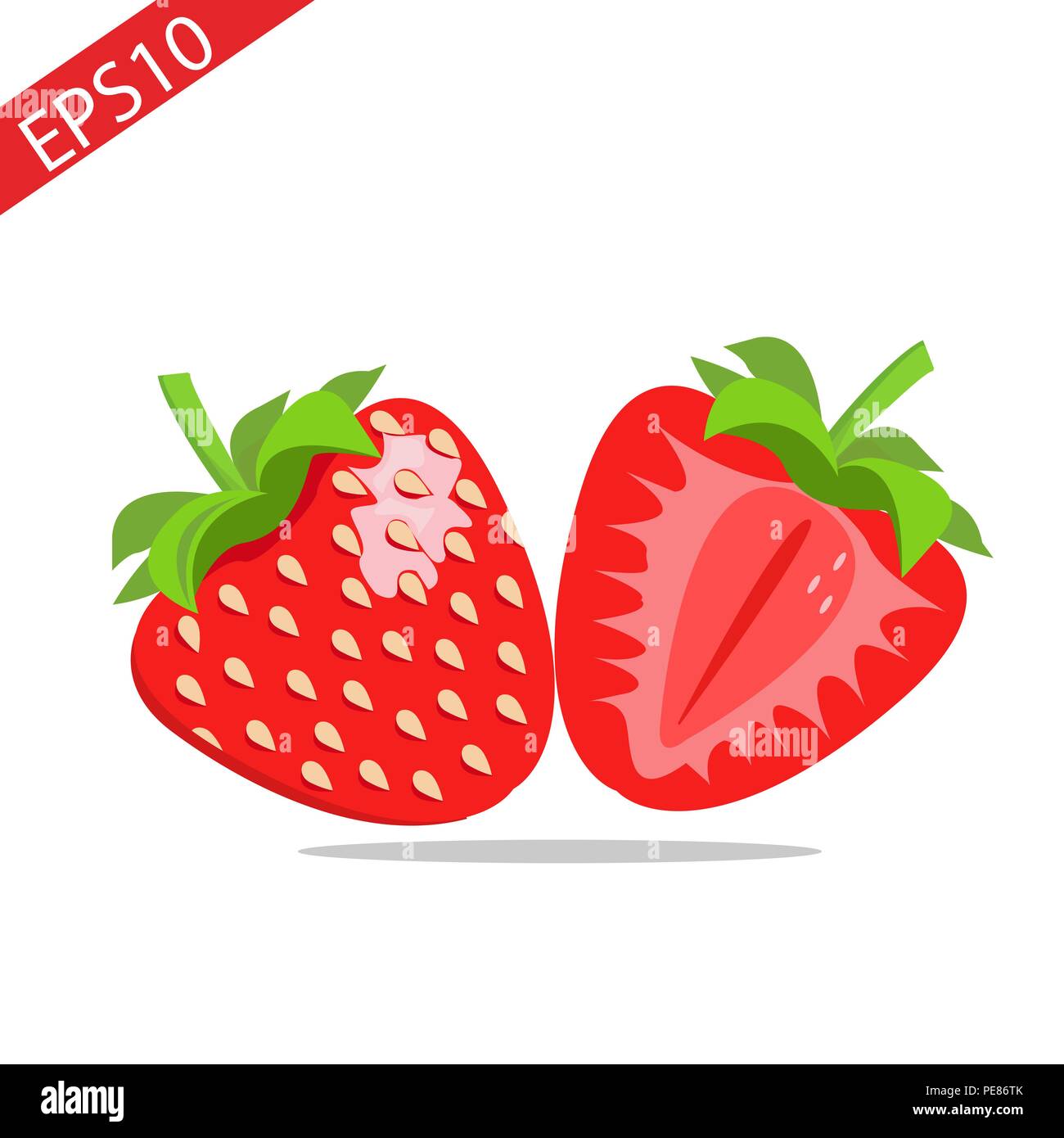 red berry strawberry and a half of strawberry isolated on white ...