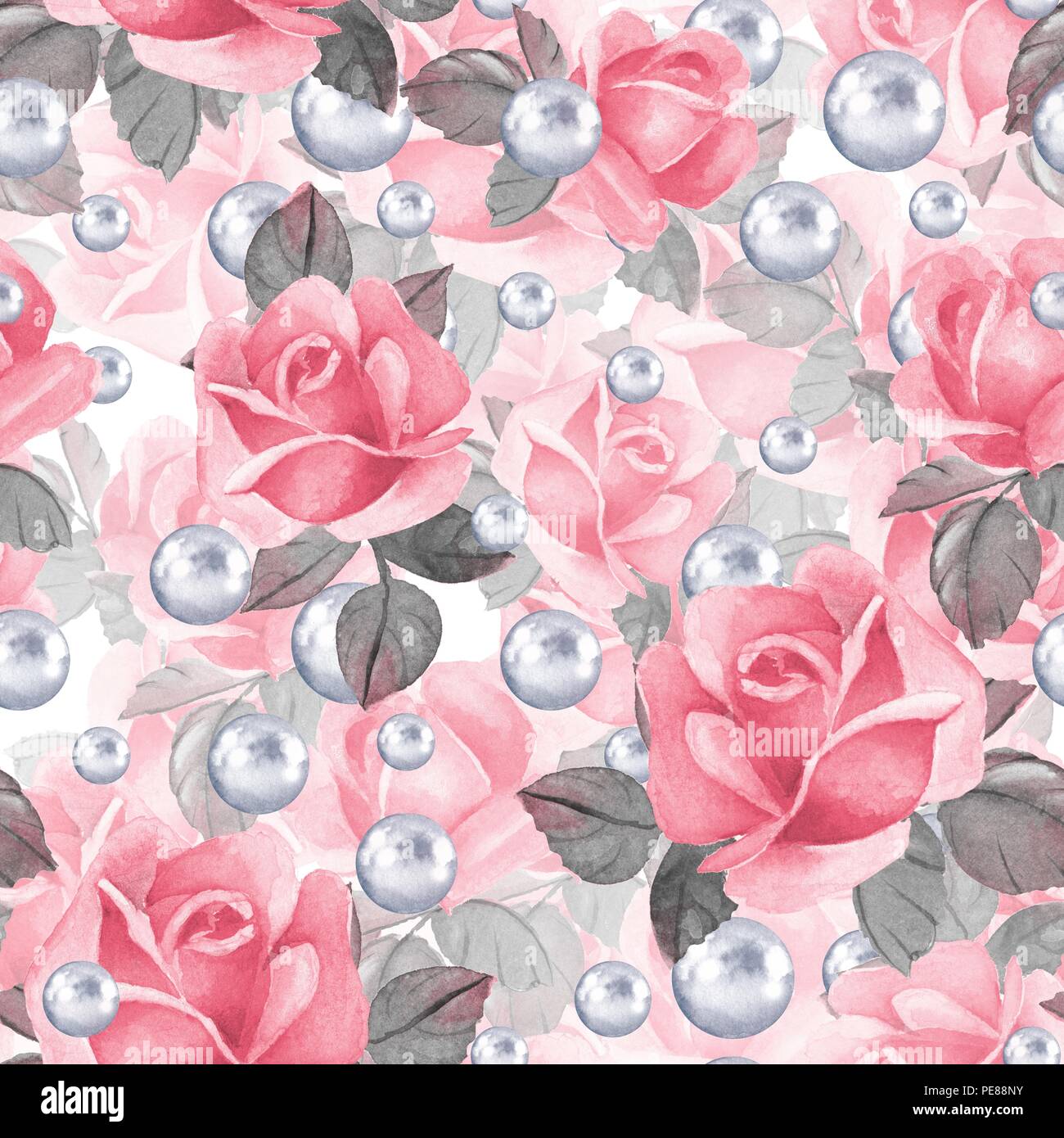 Floral seamless pattern. Watercolor background with pink roses Stock ...