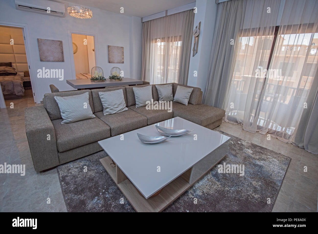 Living room lounge in luxury apartment show home showing interior