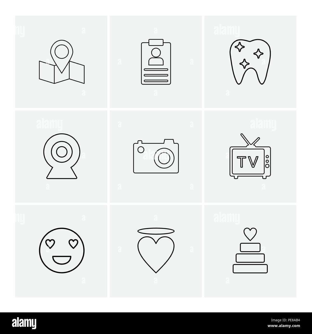 map , navigation , teeth , camera , tv , heart , emoji , cake , icon,  vector, design, flat, collection, style, creative, icons Stock Vector Image  & Art - Alamy