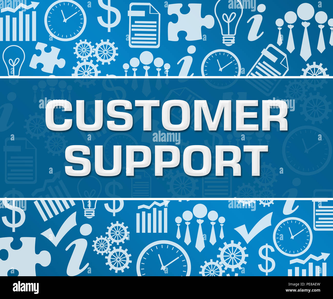 Customer support text written over blue background. Stock Photo