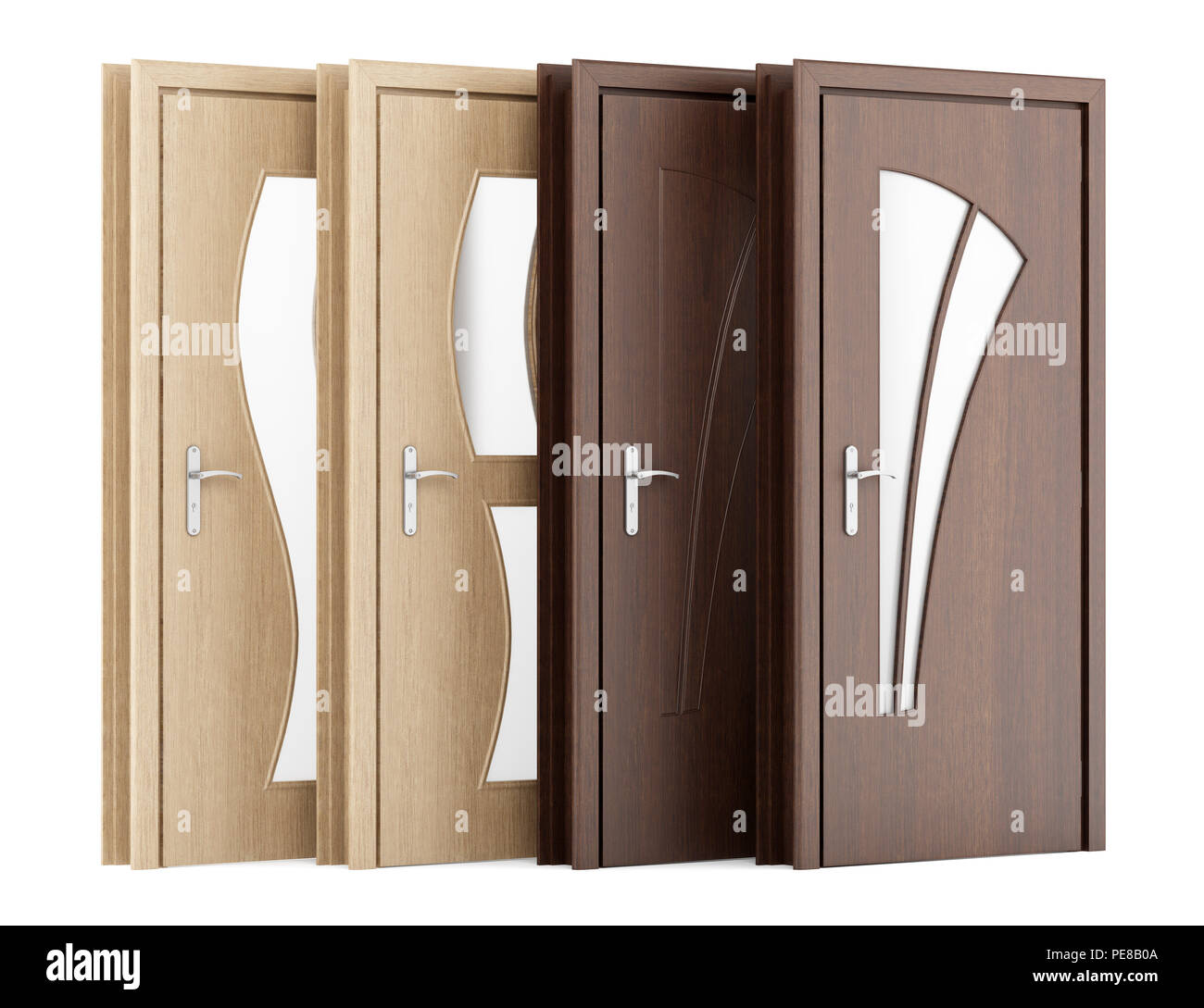 four wooden doors isolated on white background. 3d illustration ...