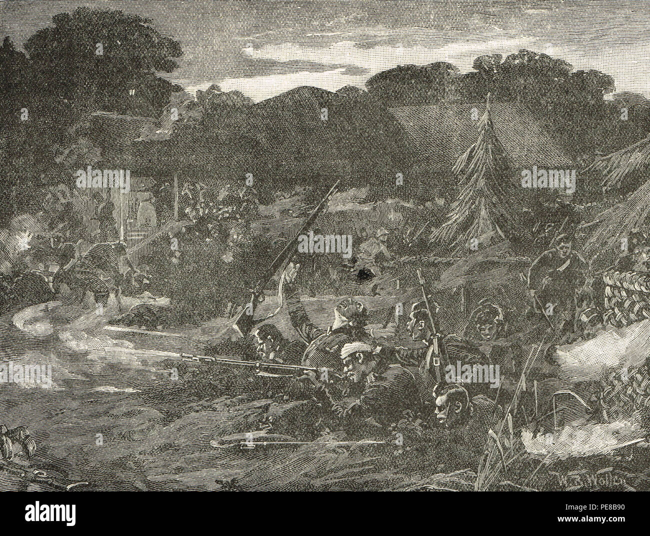 Attack on the British Residency at Manipur, 24 March 1891 Stock Photo