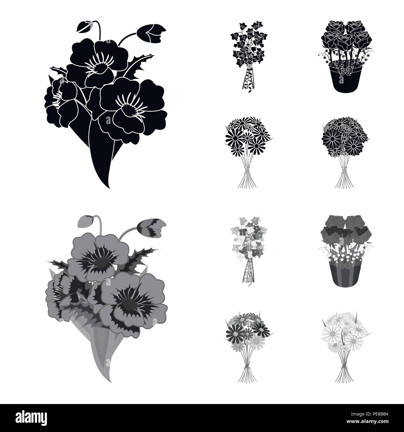 A bouquet of fresh flowers black,monochrom icons in set collection for ...