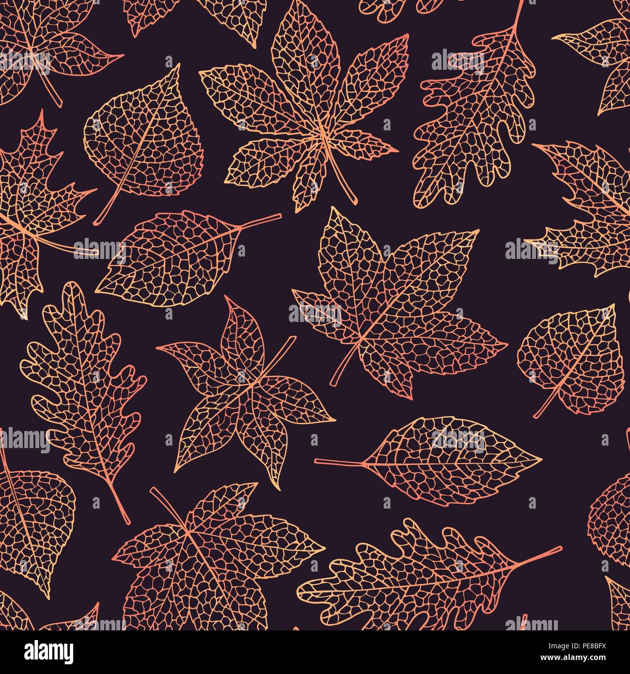 Vector autumn seamless pattern with oak, poplar, beech, maple, aspen