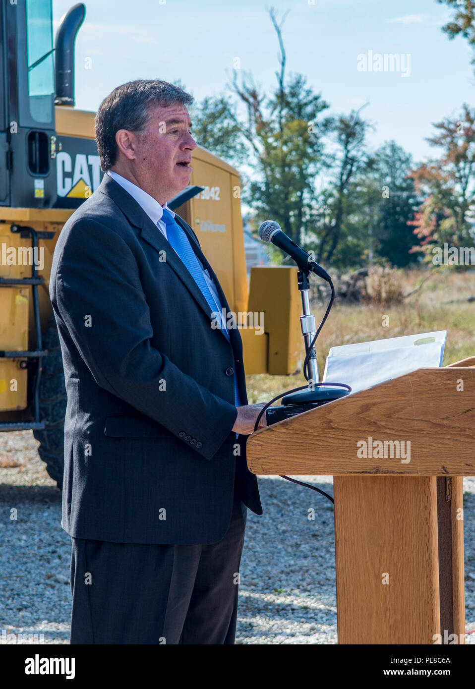 Army Public Health Center breaks ground on $210M laboratory at Aberdeen Proving Ground. Army Public Health Center Director Mr. John Resta addresses the crowd at a ground breaking ceremony on Aberdeen Proving Grounds, Md. Stock Photo