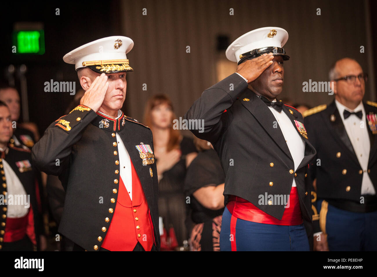 The 18th Sergeant Major of the Marine Corps, Ronald L. Green, joins U.S. Marine Corps Forces South as they celebrate their birthday ball in Miami, Oct. 24, 2015. Sgt. Maj. Green was the Guest of Honor at the Ball. (U.S. Marine Corps photo by Sgt. Melissa Marnell, Office of the Sergeant Major of the Marine Corps/Released) Stock Photo