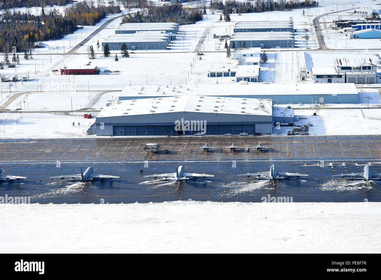 Military aircraft sit on the flight line during Vigilant Shield 16 at 5