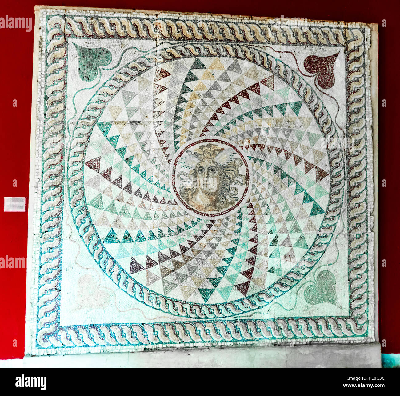 Mosaic Floor, Gorgon's Head with Wings & Snakes, found Zea, Piraeus, 2nd Century Stock Photo