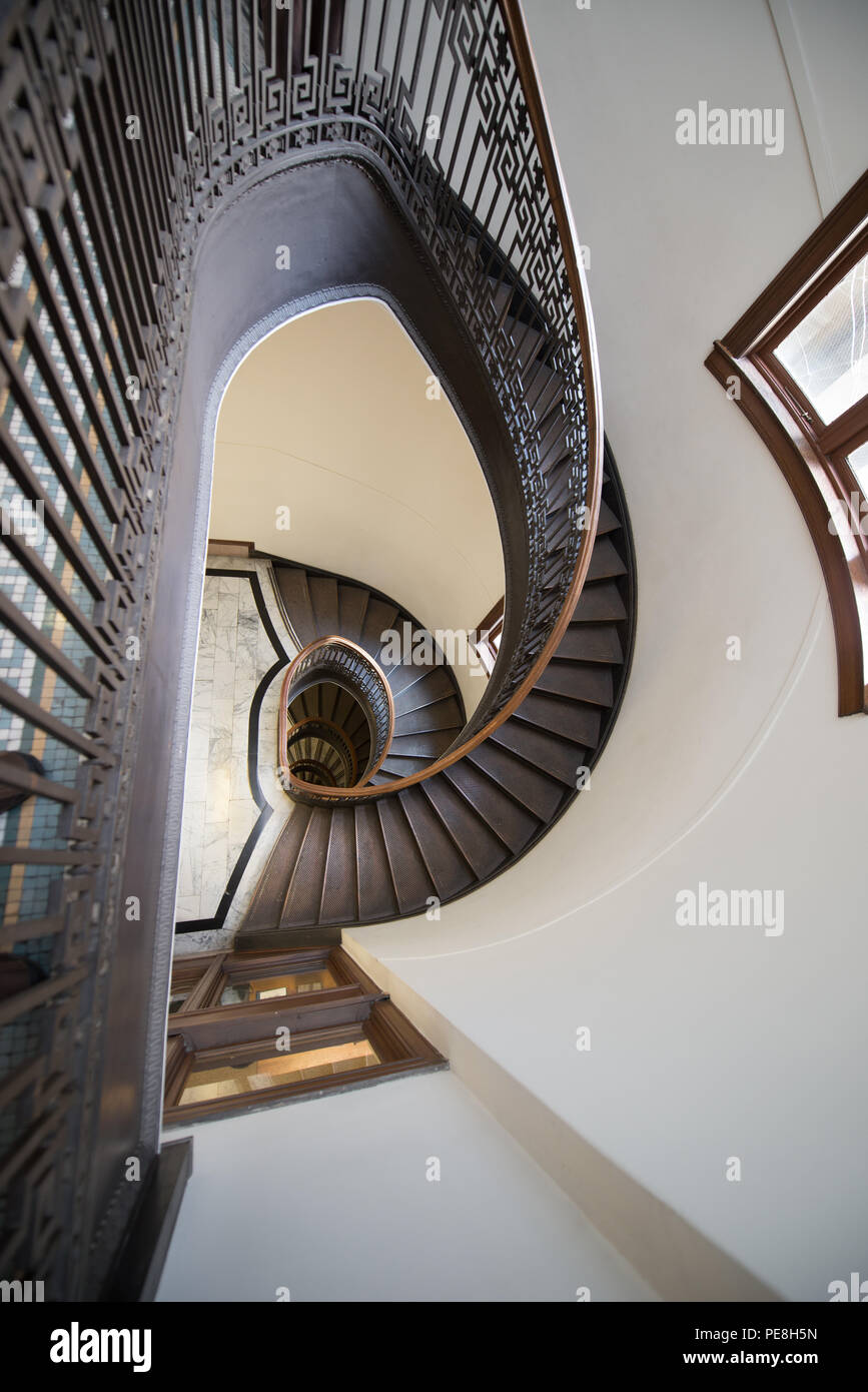 High angle view of spiral staircase, North Beach, San Francisco, California, USA Stock Photo