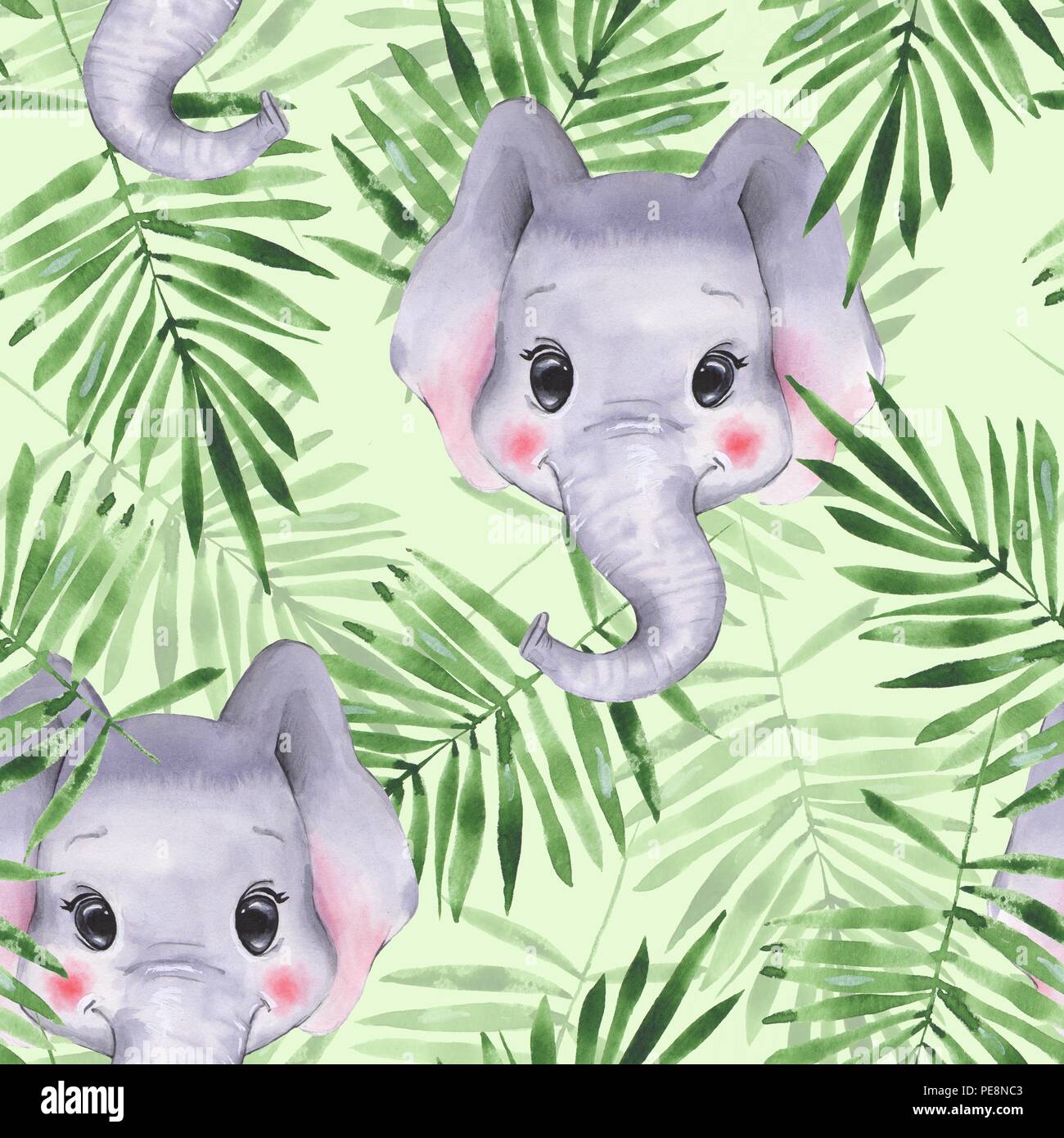 Seamless pattern with elephants. Cute cartoon background Stock Photo ...