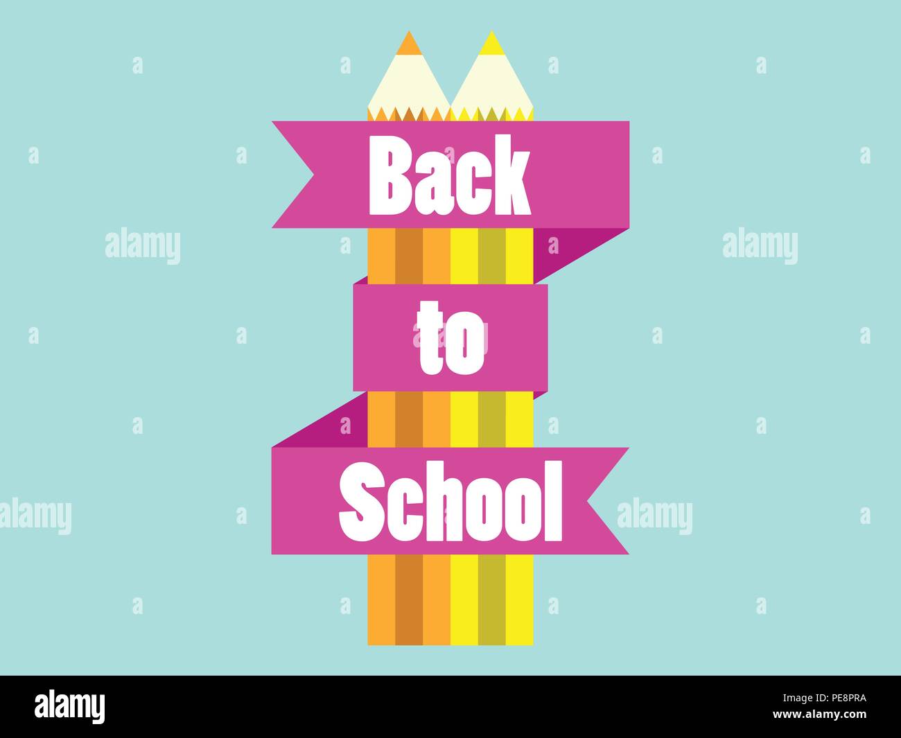 Back to School. Colorful pencil with ribbon and text. Vector ...
