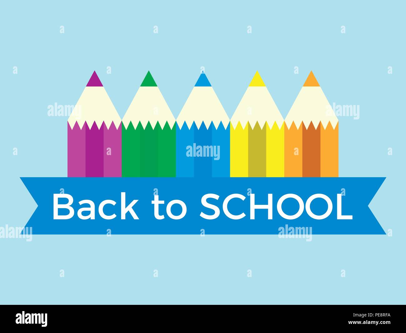 Back to School. Colorful pencil with ribbon and text. Vector ...