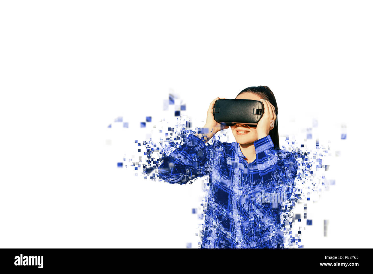 The woman with glasses of virtual reality. Future technology concept