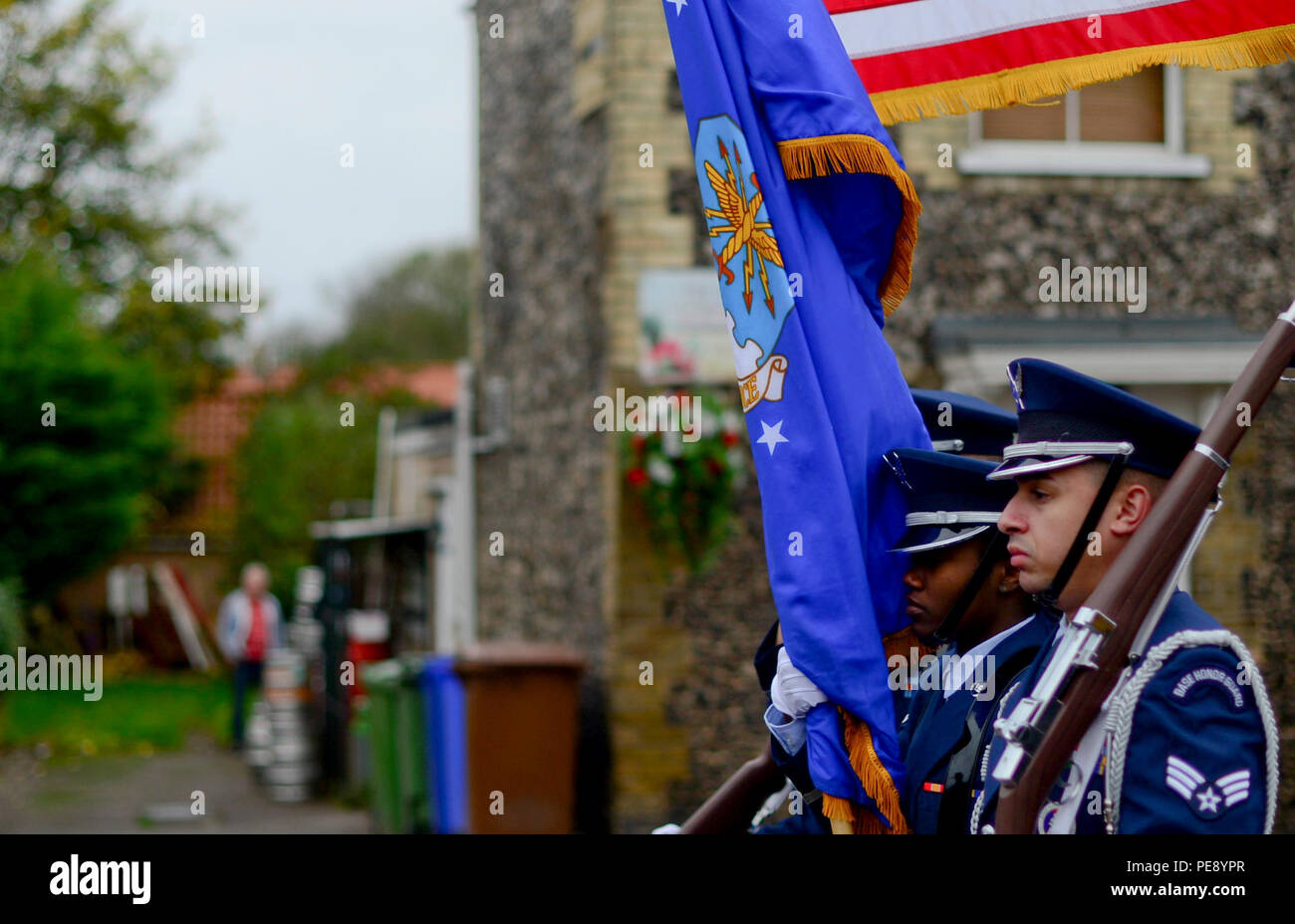 Airmen from the 48th Fighter Wing Honor Guard participate in a Remembrance Day ceremony in
