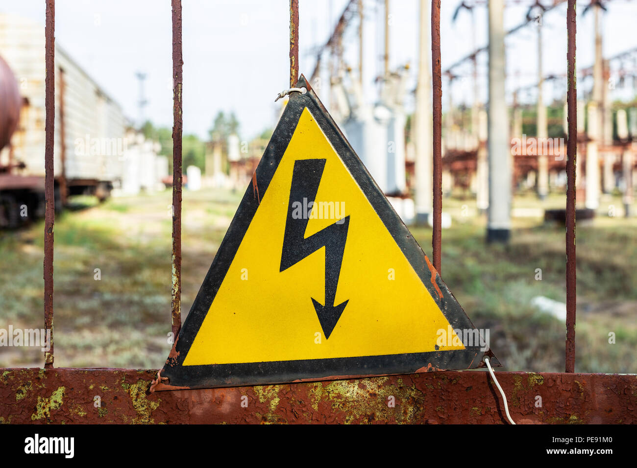 Electricity Substation Warning Sign High Resolution Stock Photography