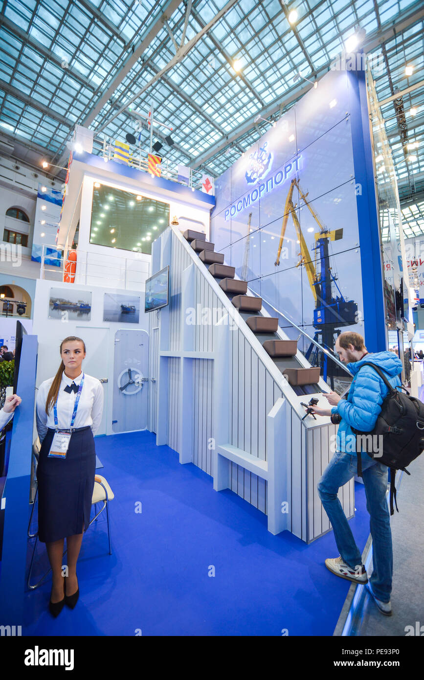 Rosmorport booth at TransRussia 2016 - transport exhibition in Moscow, Russia, 30 november 2016 Stock Photo