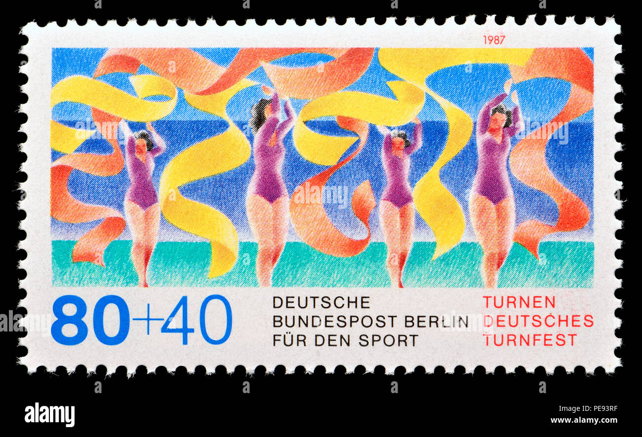 German postage stamp (Berlin: 1987) : 'Fur den Sport' (charity stamp funding sport) Rhythmic gymnastics Stock Photo