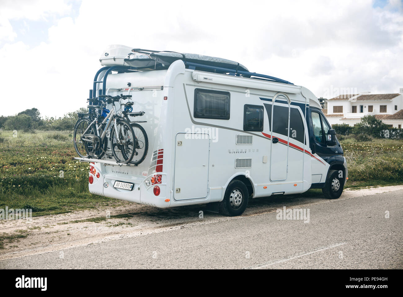 Portugal, Lagos, April 12, 2018 A car for traveling with bicycles is