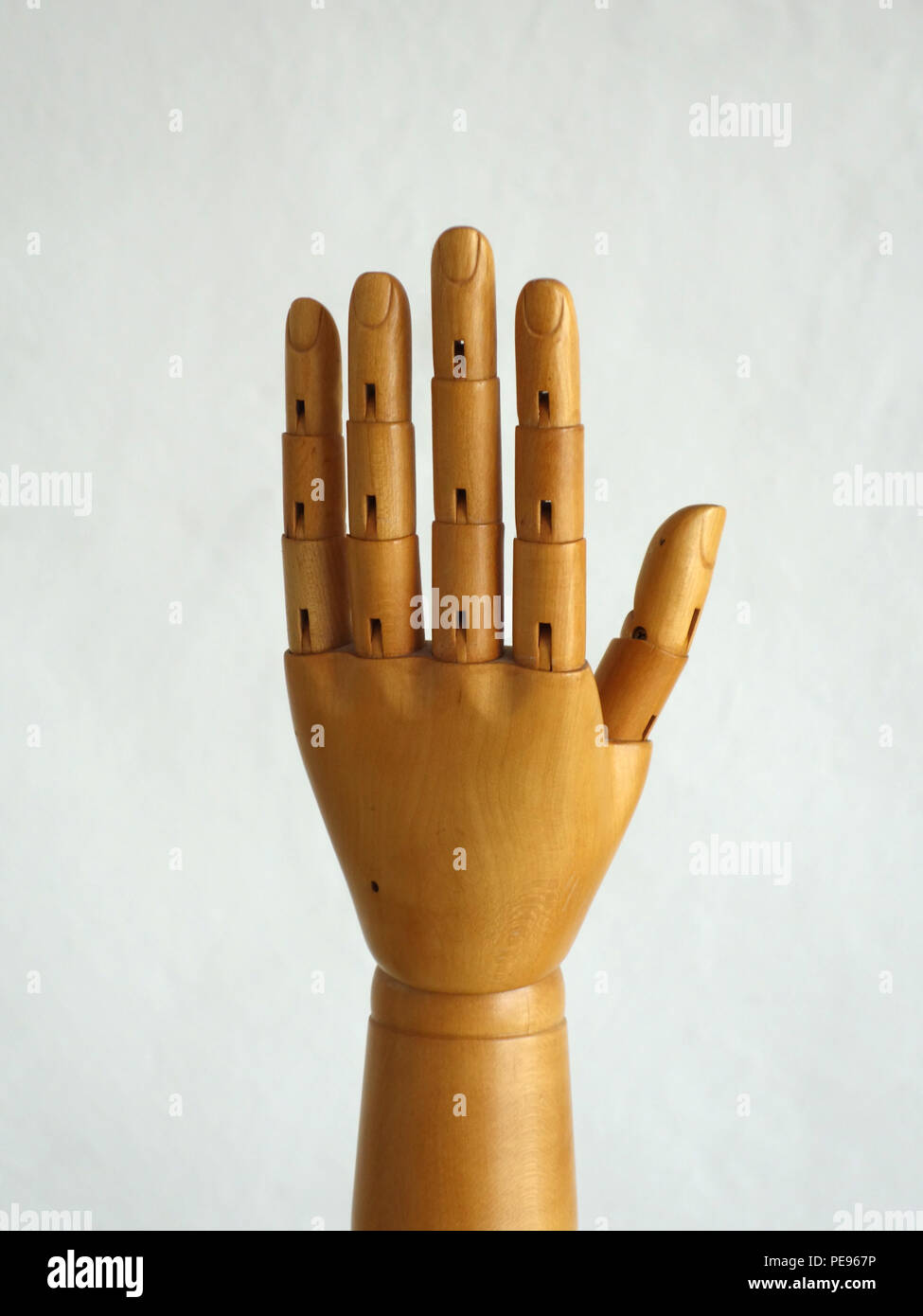 Wooden Hand Manikin making five finger gestures Stock Photo Alamy