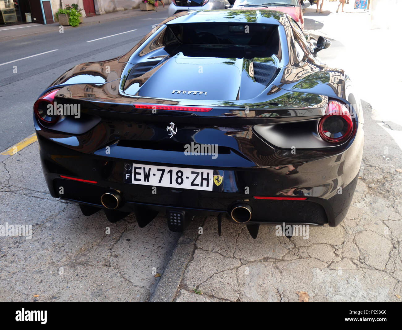 Rear View And Rear Window Of A Black Ferrari 488 Spider Parked On A Street  In France Stock Photo - Alamy