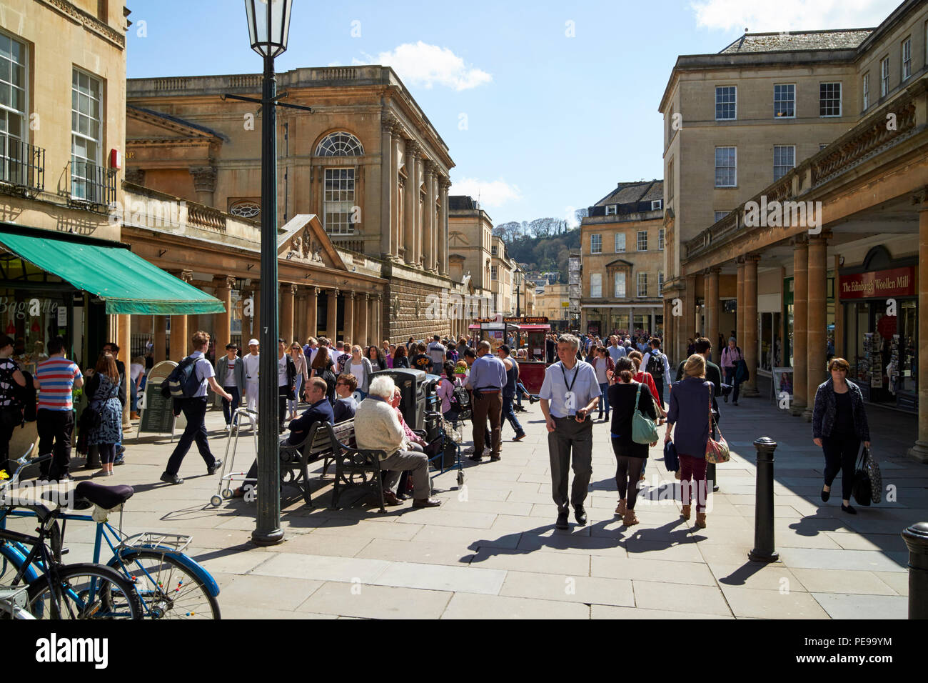 busy stall street shopping street in the city centre of Bath England UK