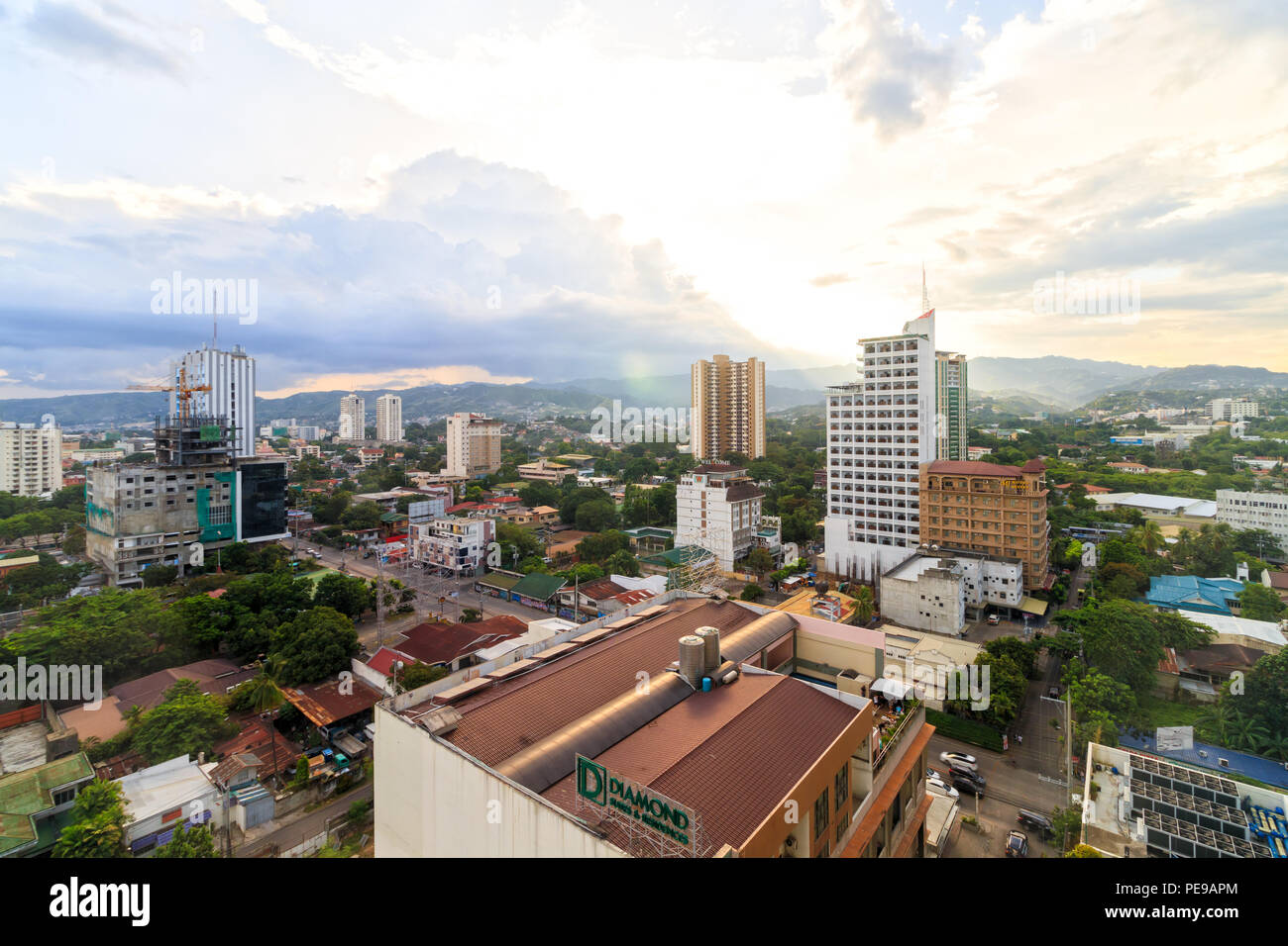 Cebu City, Philippines - June 14, 2018: View Of Buildings In Cebu City During Sunrise Stock Photo