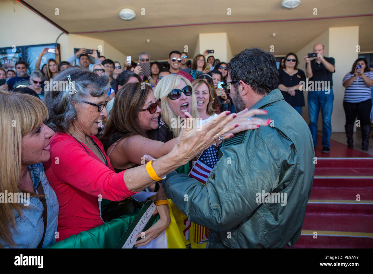 Actor Antonio Banderas (right) greets fans at the Bob Hope Theater
