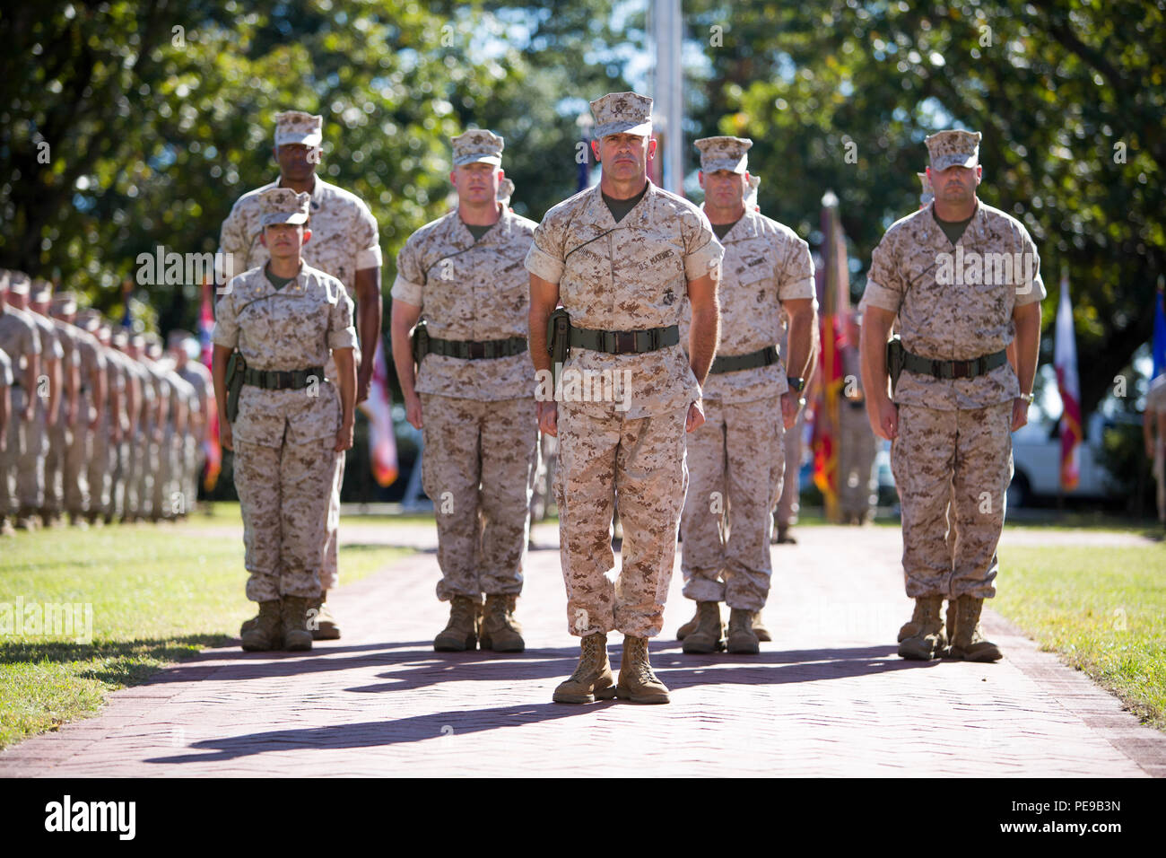 U.S. Marines with II MEF stand at attention during the change of ...