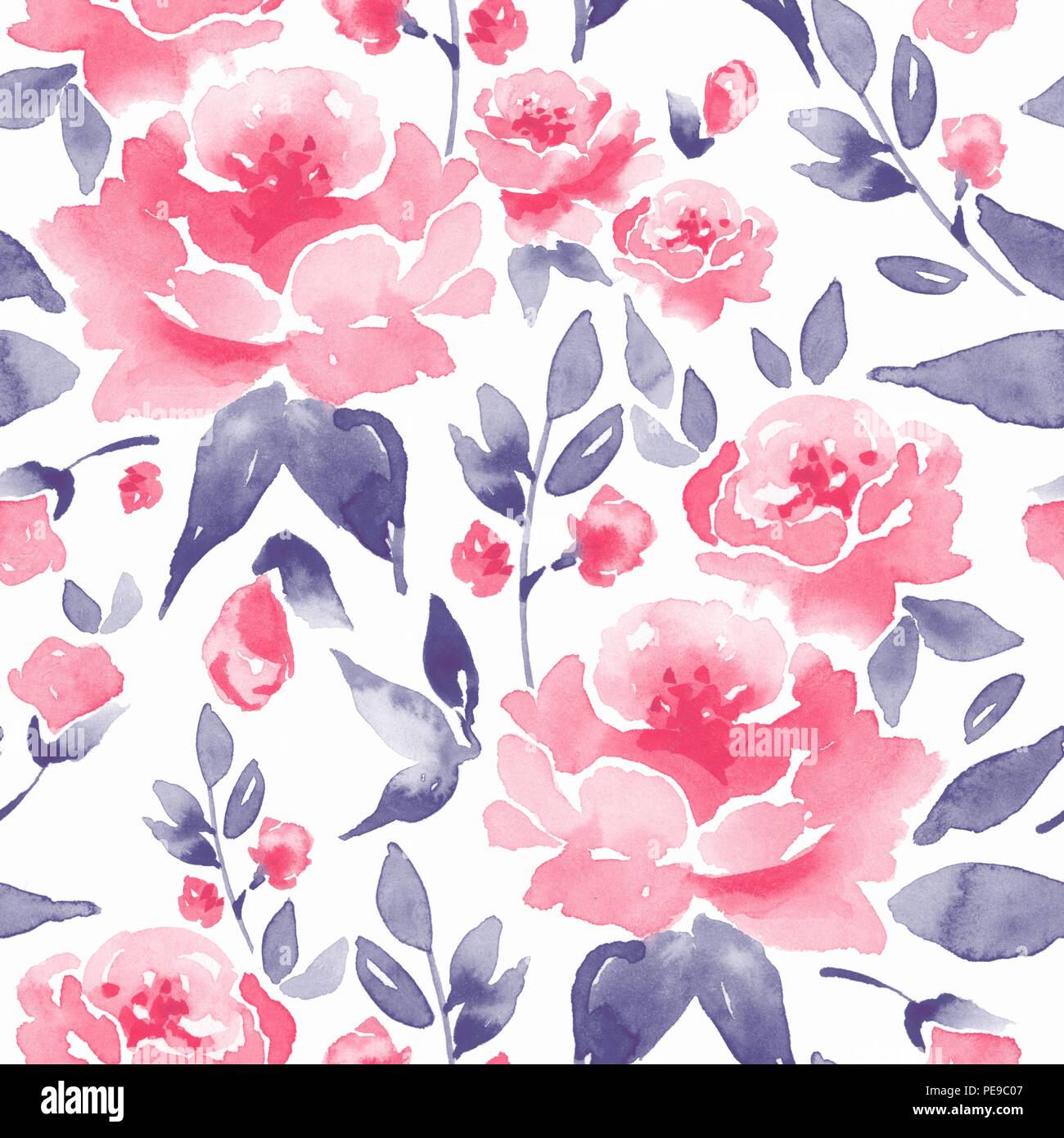 Floral seamless pattern. Watercolor background with flowers and leaves ...