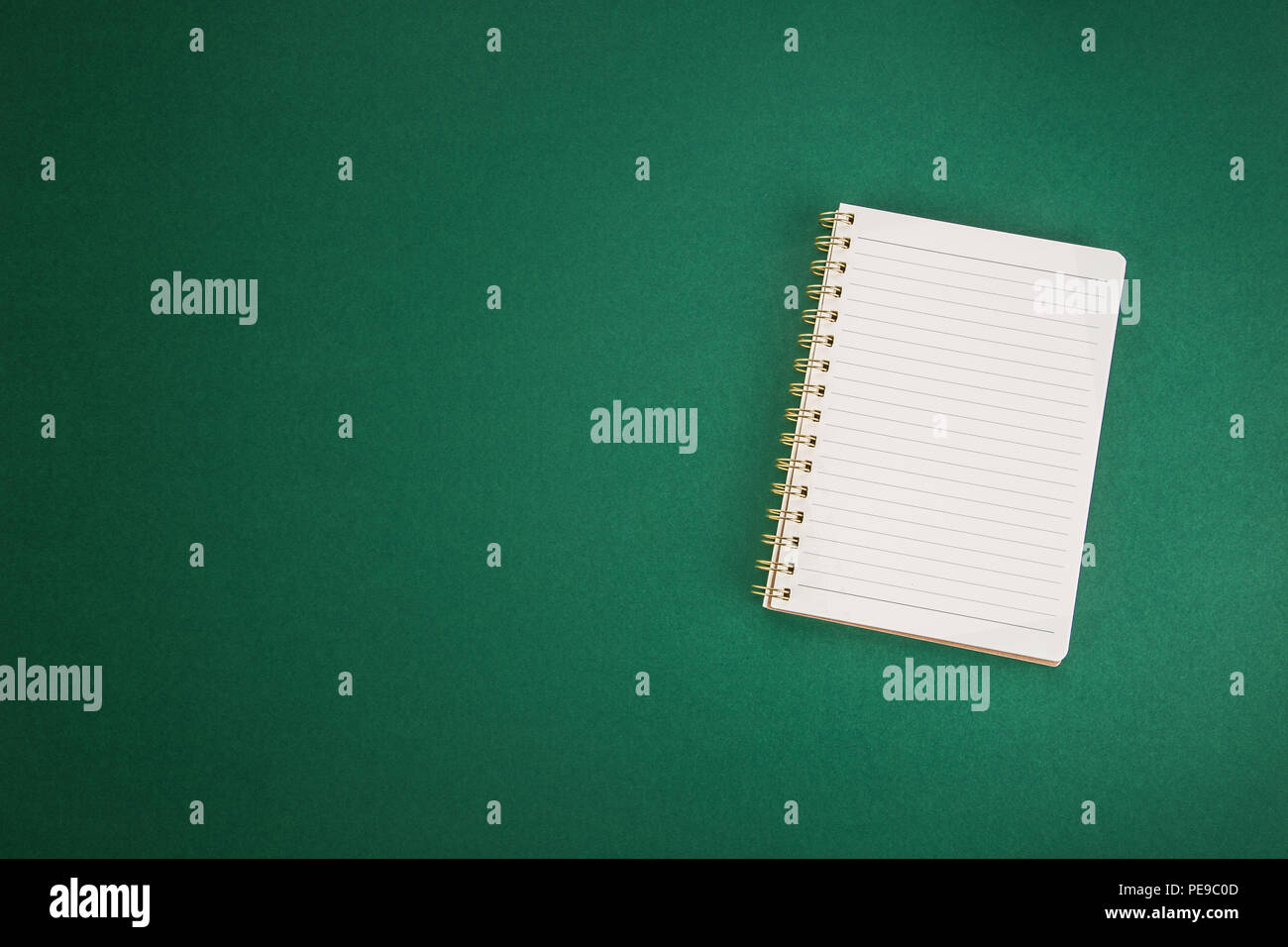School clear notebook on a green background. Stock Photo