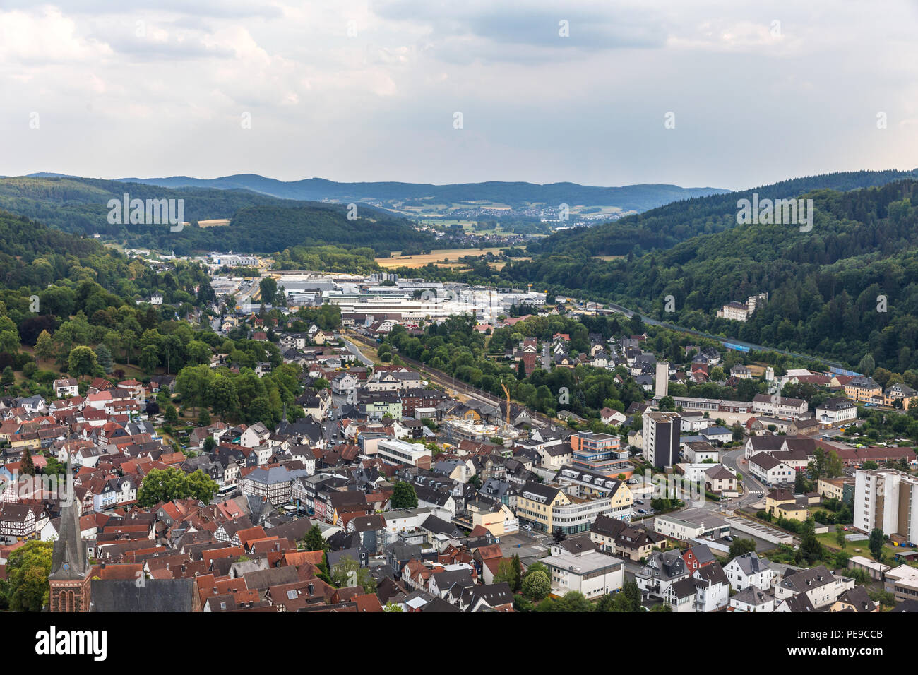 biedenkopf historic town hesse germany from above Stock Photo