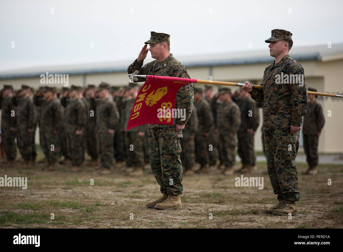 U.S. Marines with the Black Sea Rotation Force, render honors during a ...