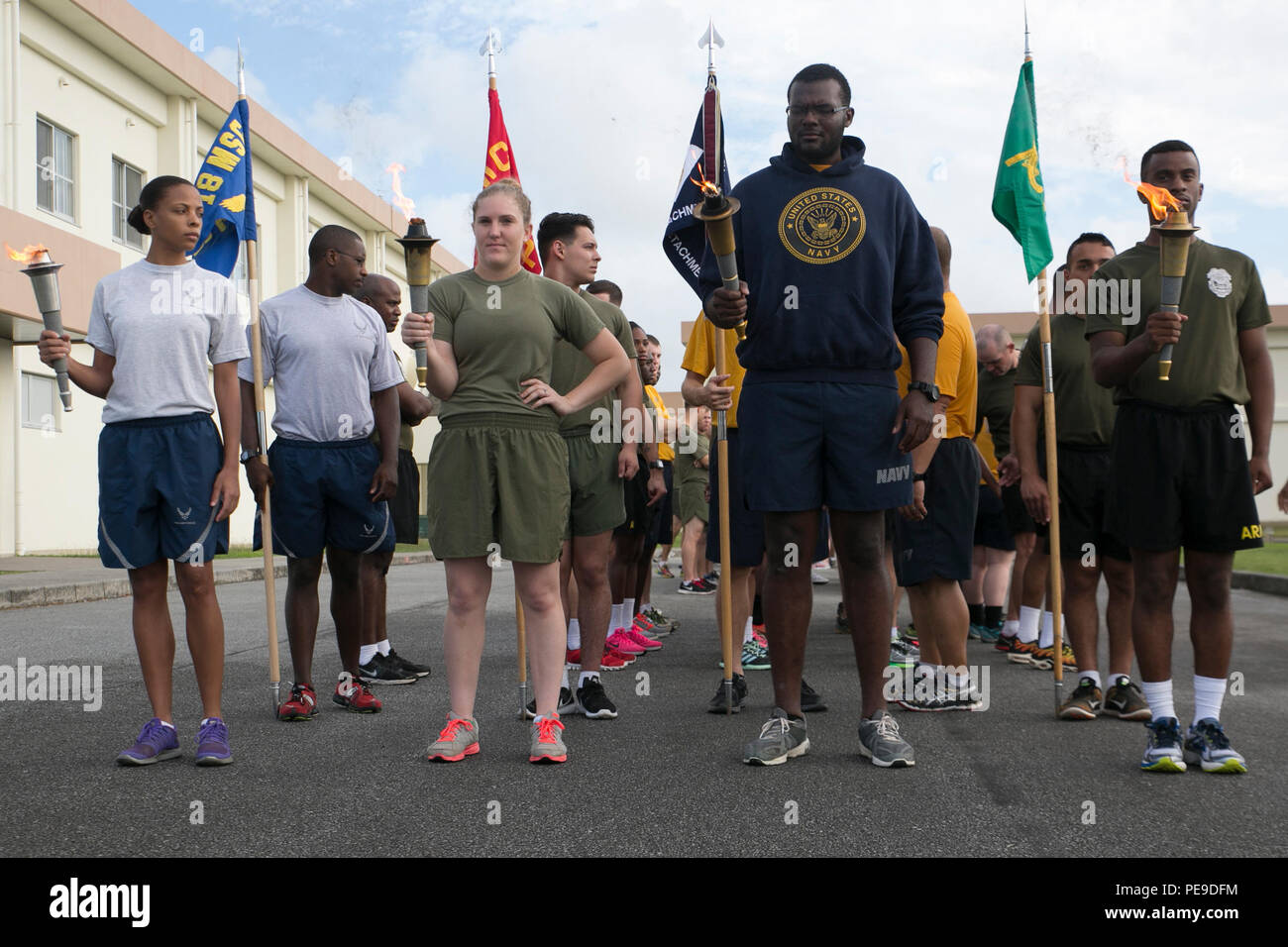 Service Members From The Air Force Marine Corps Navy And Army Prepare To Run With The Flames Of Hope Nov 6 On Kadena Air Base Okinawa Japan Military Police And Security Forces