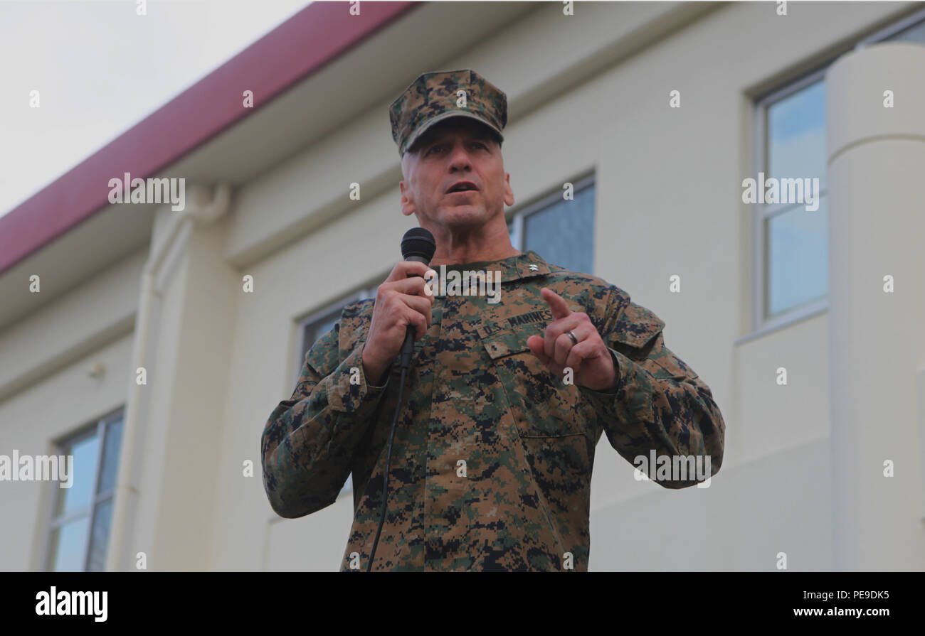 Maj. Gen. Richard L. Simcock gives a motivational speech to Marines Nov