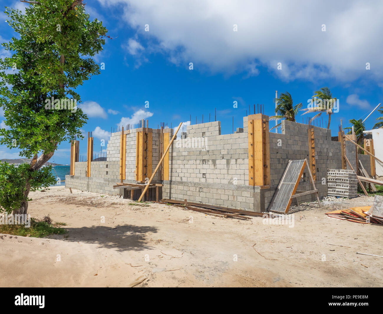 New cinder block house construction Stock Photo