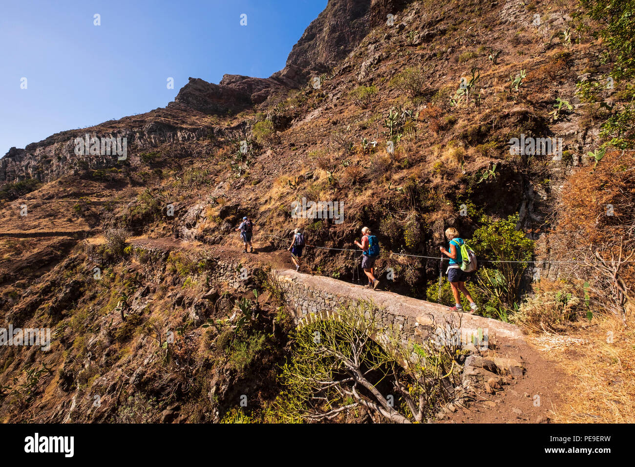 Walking on the Canal de Catalanes in Anaga, Tenerife, Canary Islands, Spain Stock Photo