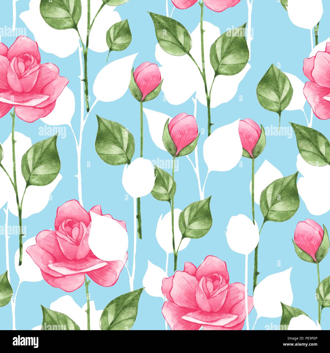 Floral seamless pattern. Watercolor background with roses Stock Photo ...