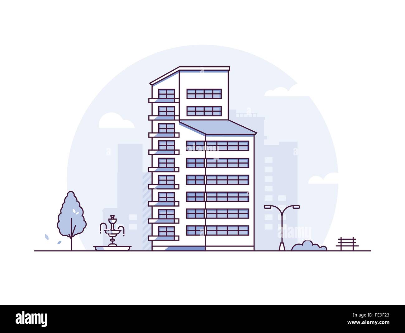 Urban landscape - modern thin line design style vector illustration on ...
