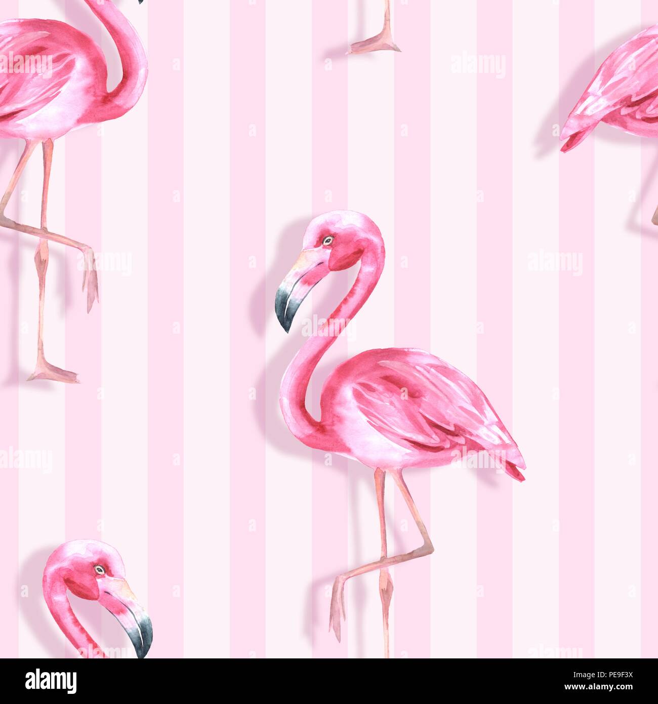 Tropical bird. Pink flamingo. Watercolor seamless pattern Stock Photo